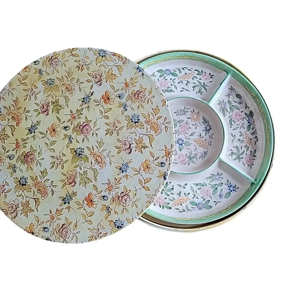 Japanese Chintz Divided Plate Hors d'oeuvres Platter Antique Cottage Chic BOXED